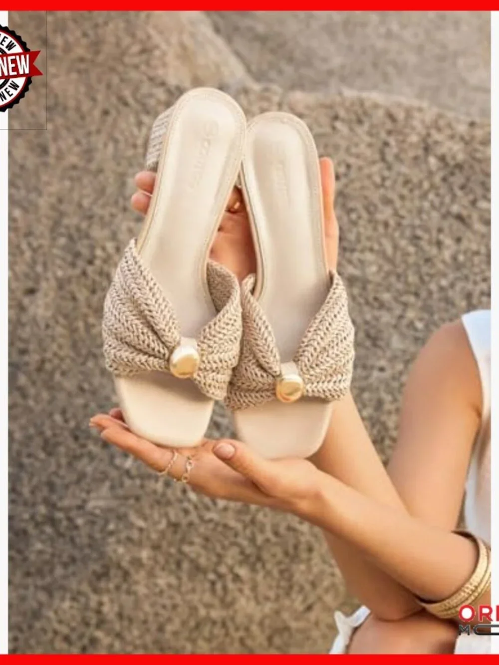 Raffia Block Heel Sandals Slip On Slides Open Toe Summer Beach
